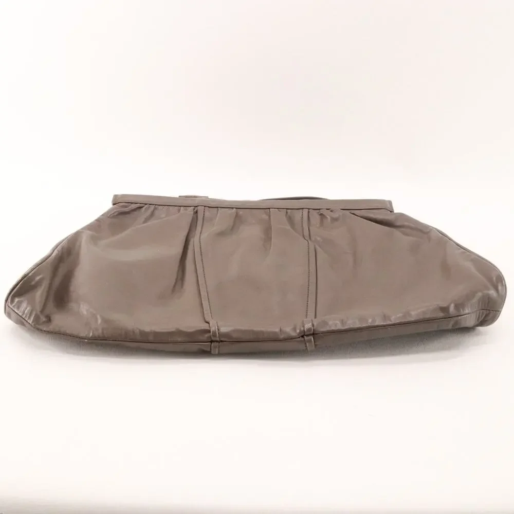 Vintage Alexanders Handbag Women L Ash Brown Smooth Leather Pleated Clutch Bag
